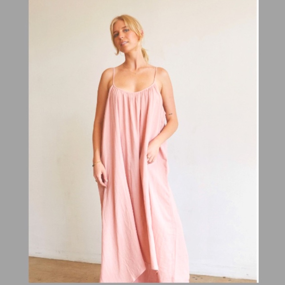 Spaghetti-Strap Maxi Dress | Pink Linen | Size M